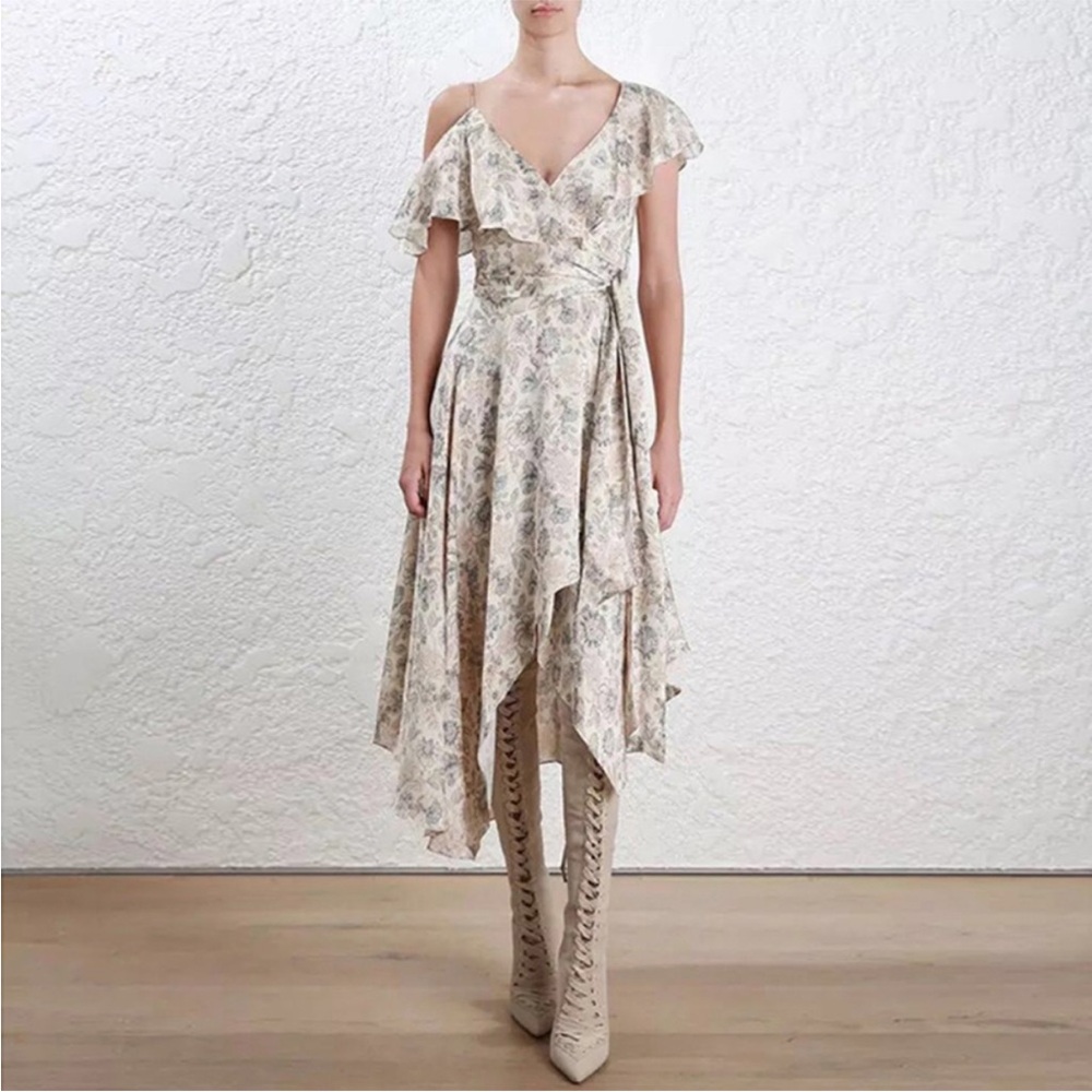 Zimmermann Stranded Asymmetrical Silk Floral Wrap Dress Spring 2017 Runway US 8